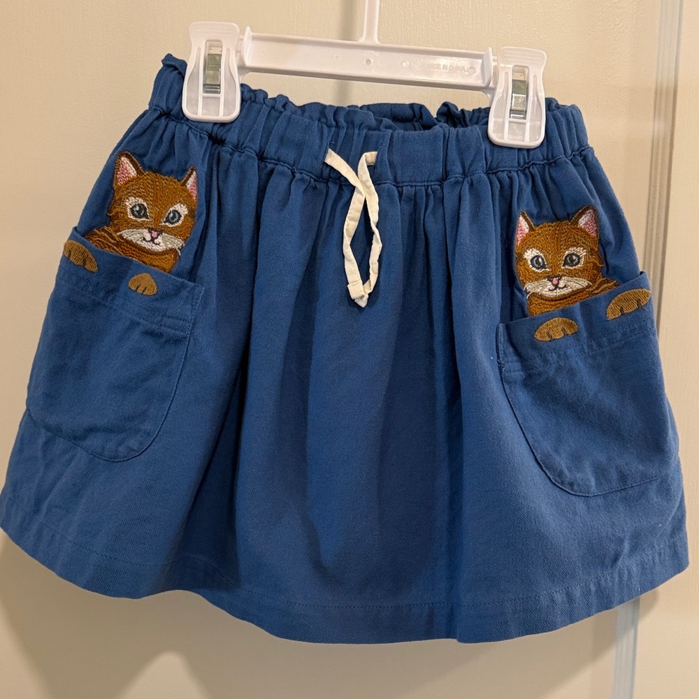 Mini Boden Blue Skirt with Cat Embroidery